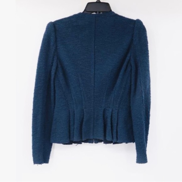 Rebecca Taylor navy blue tweed boucle peplum zip up  blazer - Picture 3 of 8
